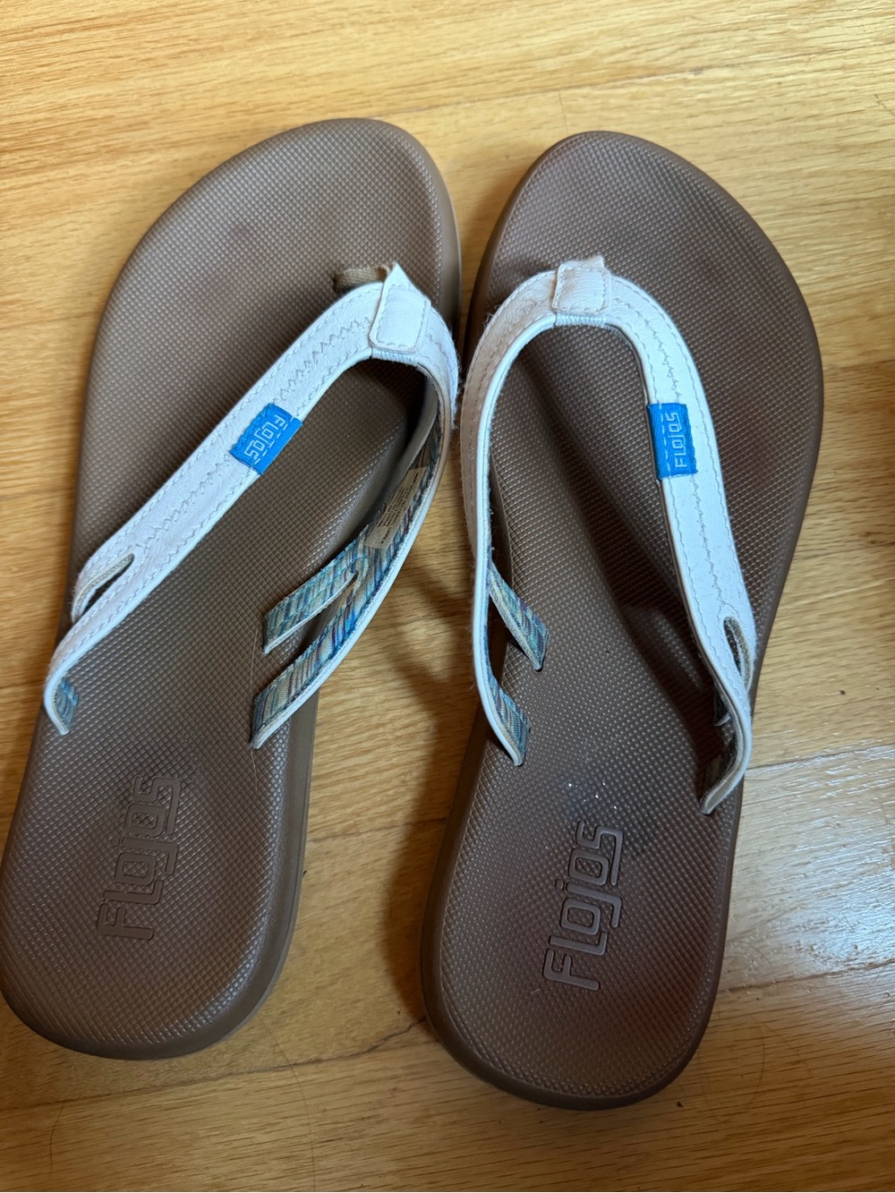 Flojos Women's Brown and White Strap Thong Flip Flop Sandals